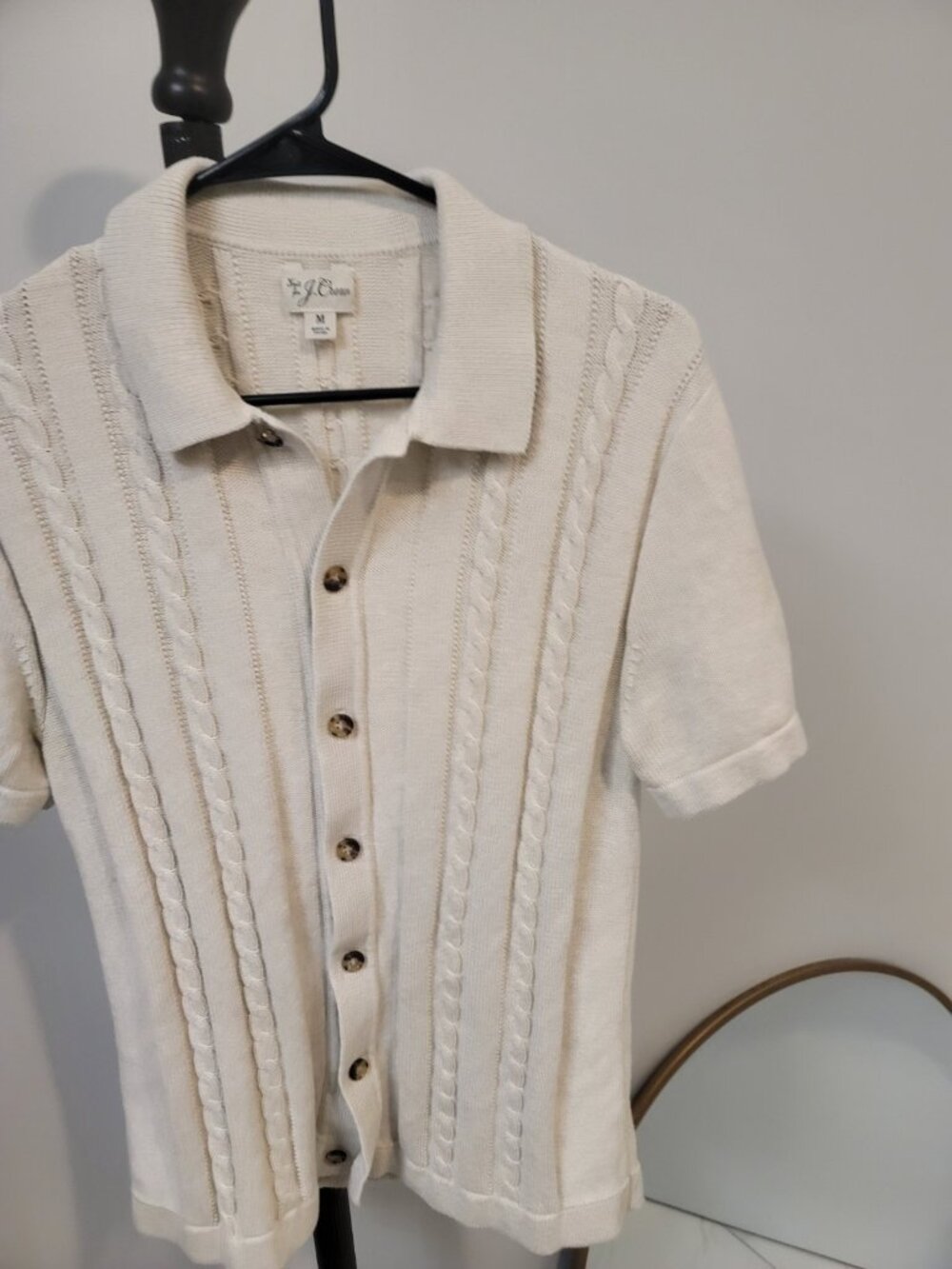 Knit For J. Crew Cotton Beige Sweater With A Collar Front Buttons Size Medium - Picture 3 of 6